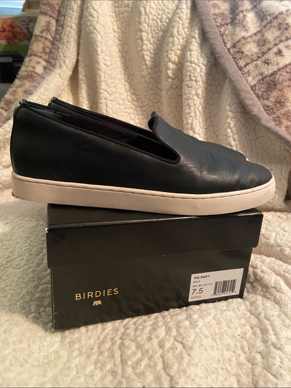 Birdies Black Slip-On Sneaker with White Sole
